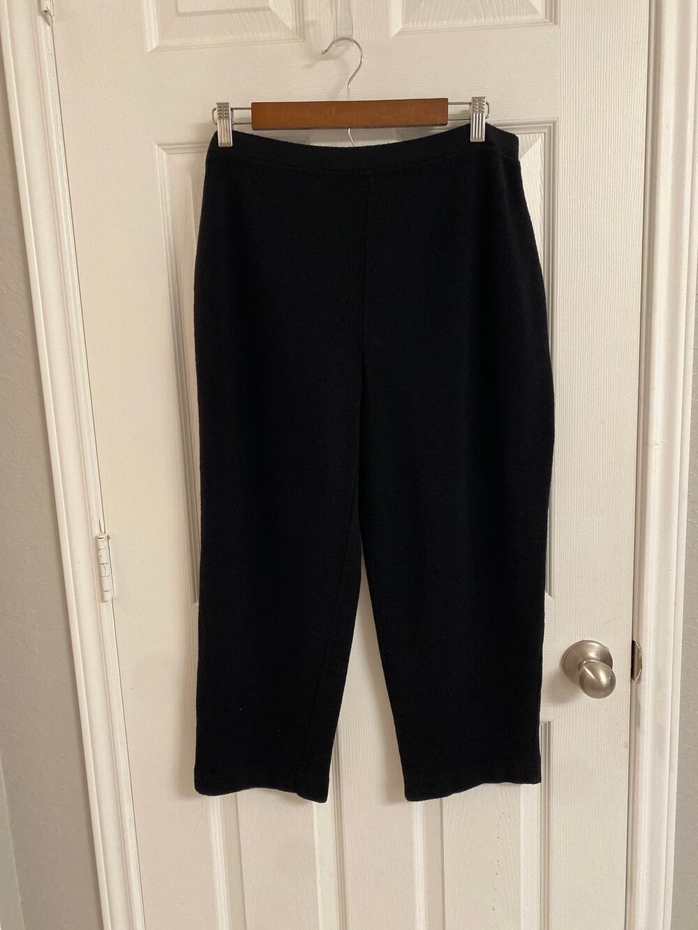 90s Vintage Dana Buchman Black Merino Wool Knit Trousers Crop Straight Leg Large